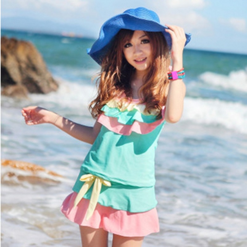 Swimsuit Piece Women&#039;s Three Split Skirt Flat Angle Small Fresh Ruffle Slim Bikini-image-678450918