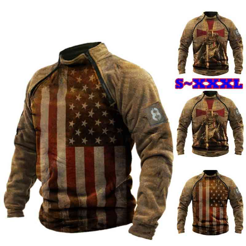 

2021 new long sleeve US flag 3D printing outdoor casual men' sweater