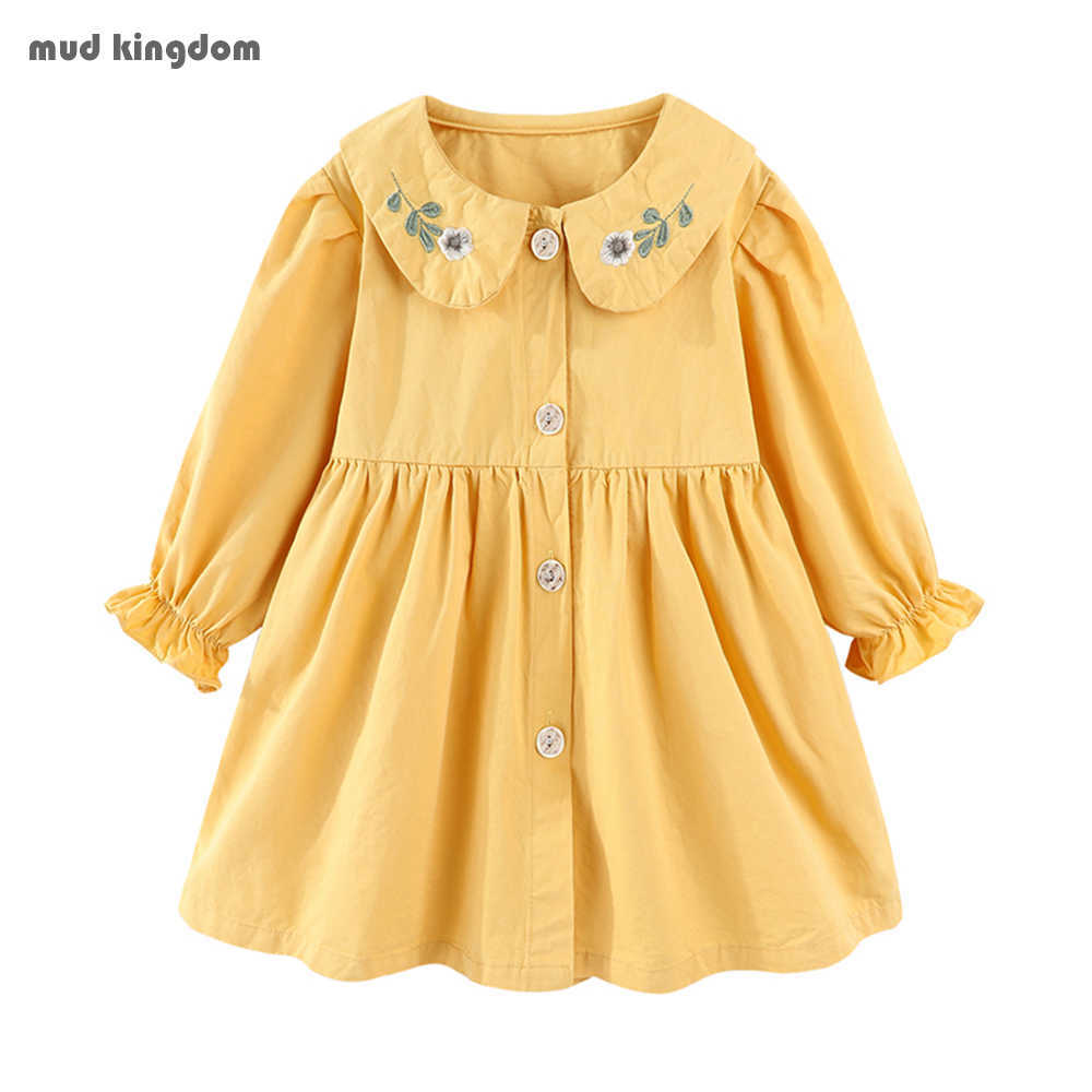 

Mudkingdom Toddler Girls Dresses Button Front Floral Peter Pan Collar Girl Spring Dress Cute Ruffle Long Sleeve Kids Clothes 210615, Pink