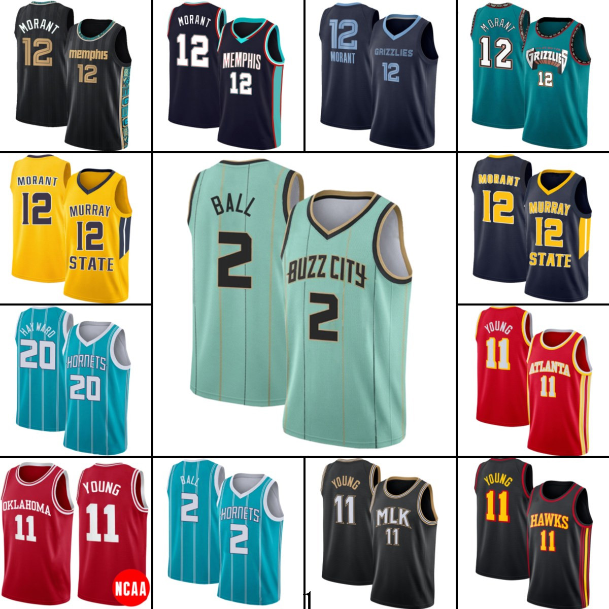 

AtlantaHawksCharlotteHornetsMemphisGrizzlie LaMelo 2 Ball Ja 12 Morant Gordon 20 Hayward Basketball Jersey Trae 11 Young z42, Ncaa