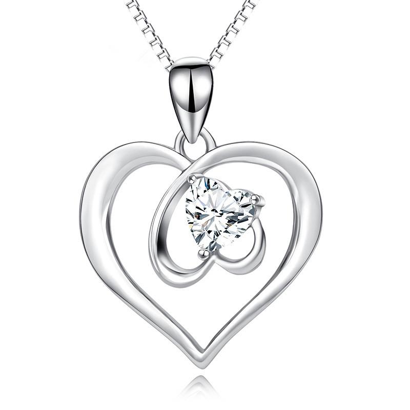 Pendant Necklaces Crystal Double Heart Necklace Valentine&#039;s Day Gift Fine Jewelry Collares-image-709029043