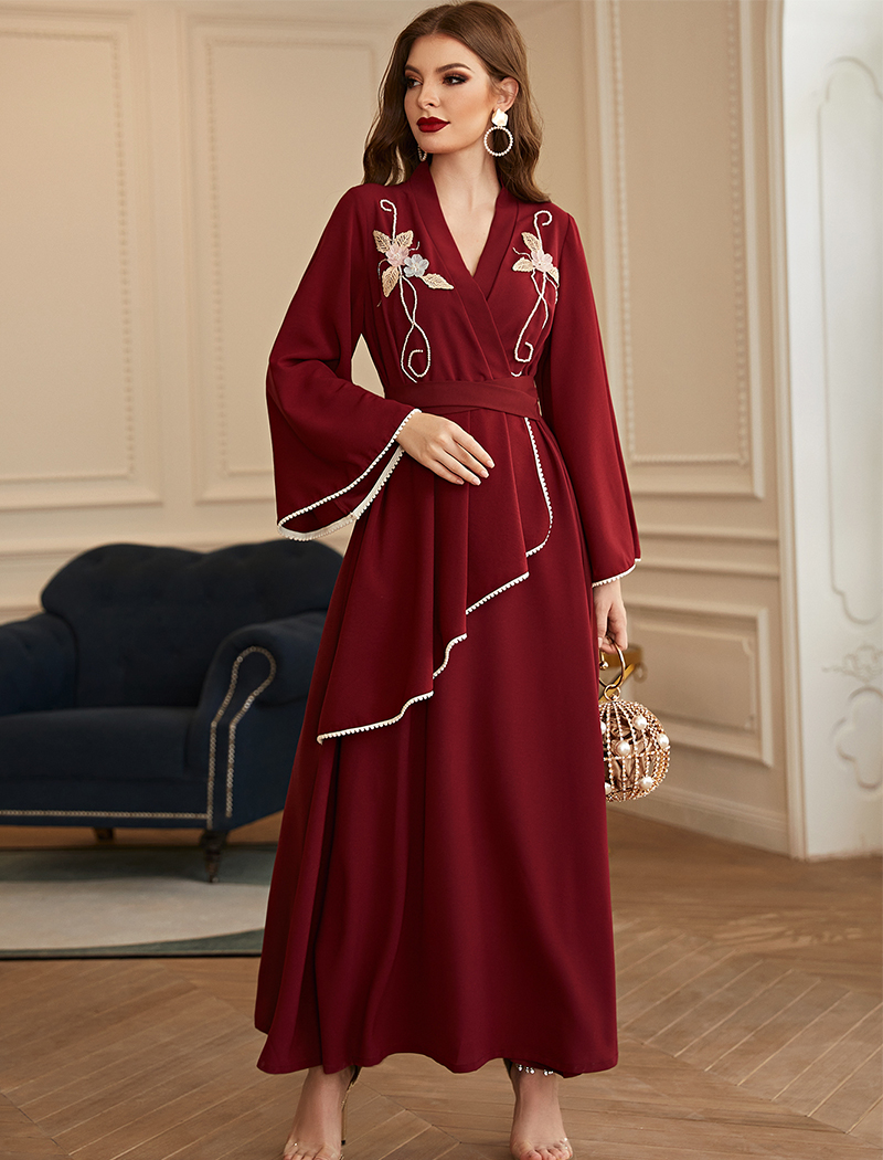 

abaya dubai turkey muslim fashion hijab dress abayas for women caftan marocain islam clothing arabic evening dresses robe femme, Red