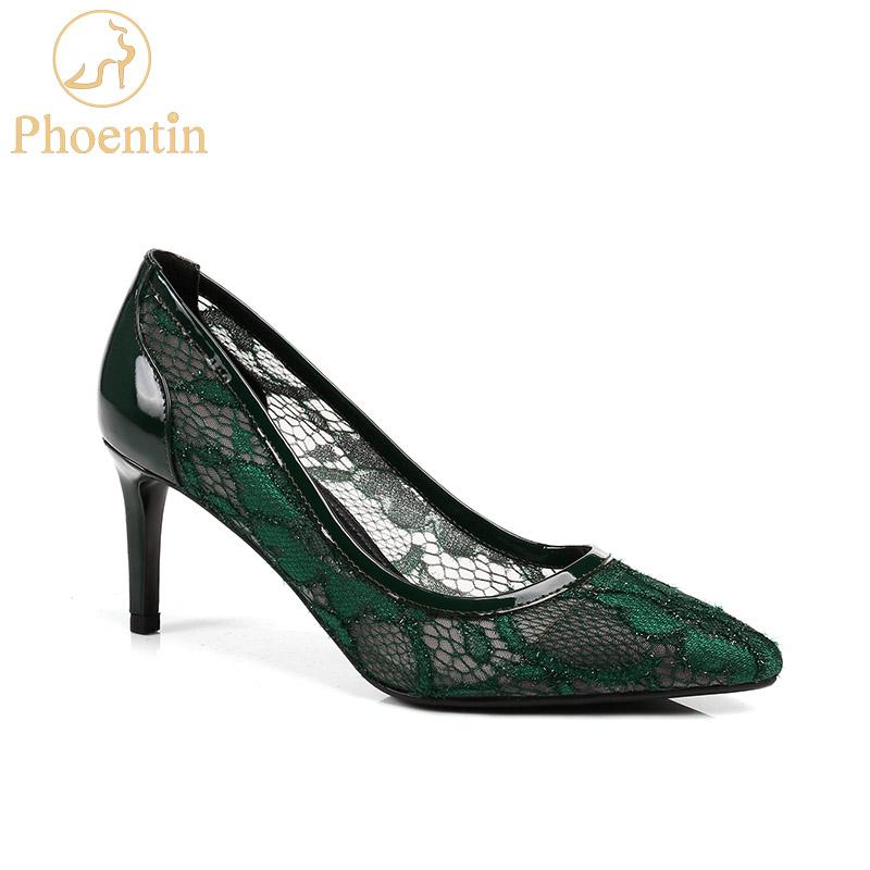 

Dress Shoes Phoentin Green Mesh Womens High Heels Fashion 2021 Party Shoe Woman Spring Summer Genuine Leather Patchwork Ladies Pumps FT439, Black