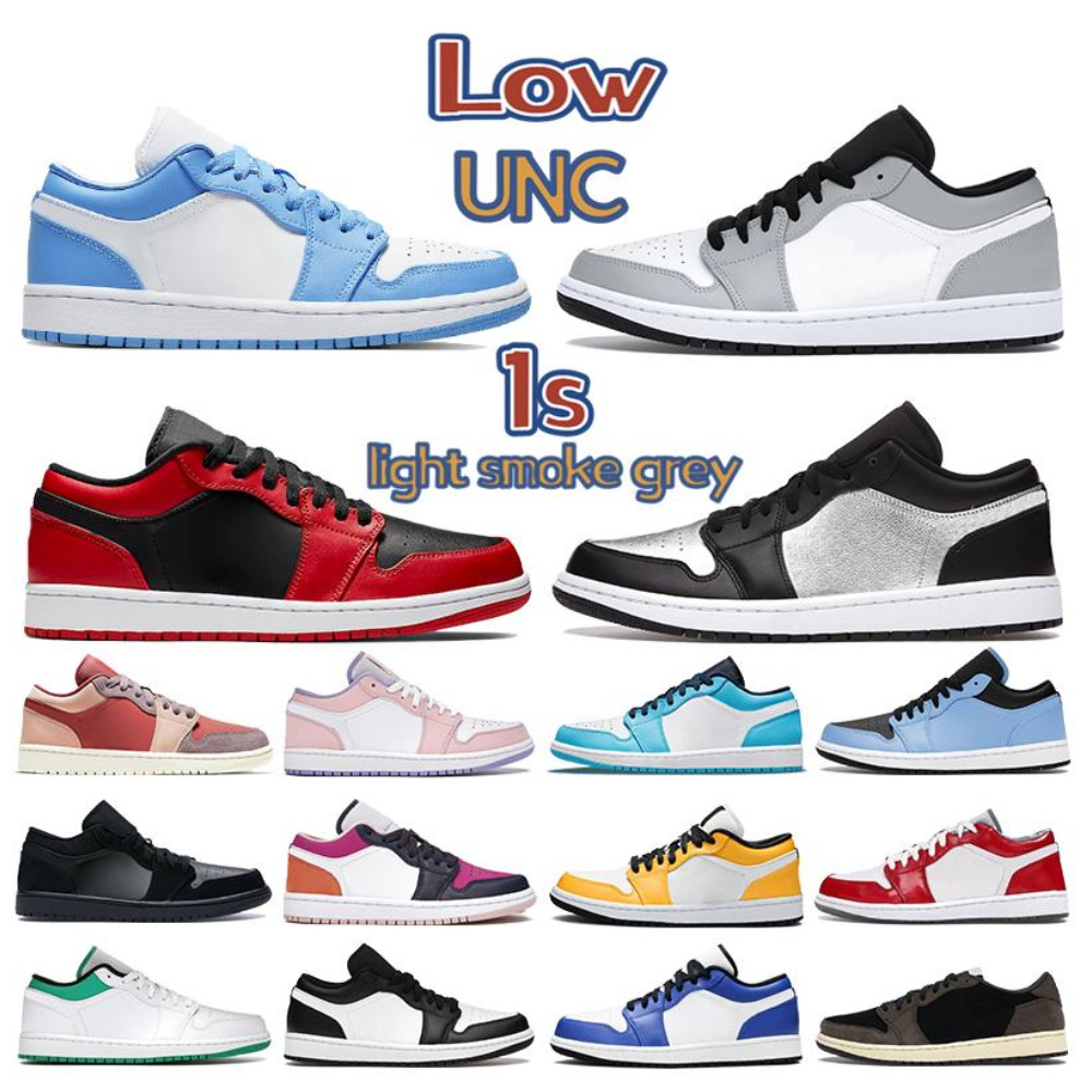 

2021 UNC low 1 1s men Dress shoes university blue panda light smoke grey black siren red reverse bred mens sneakers women trainers, Box