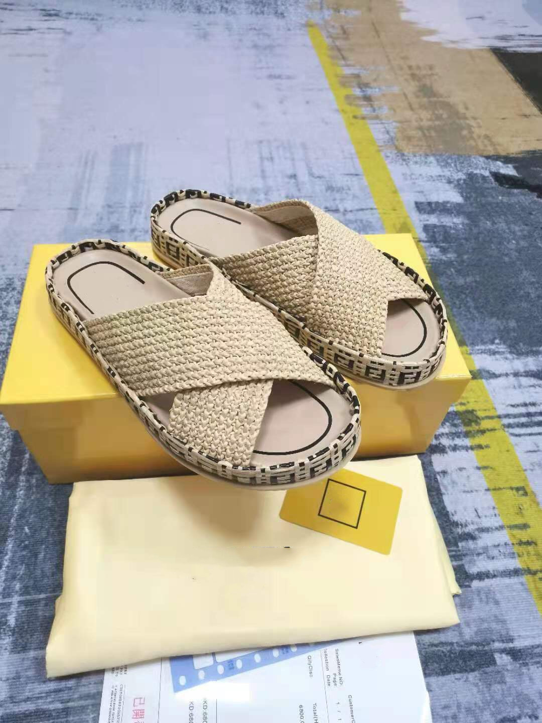 

Fahsion Women slippers Sandals Ladies Flip Flops Loafers Black straw Pink Brown Slides Shoes size 35-41, Box