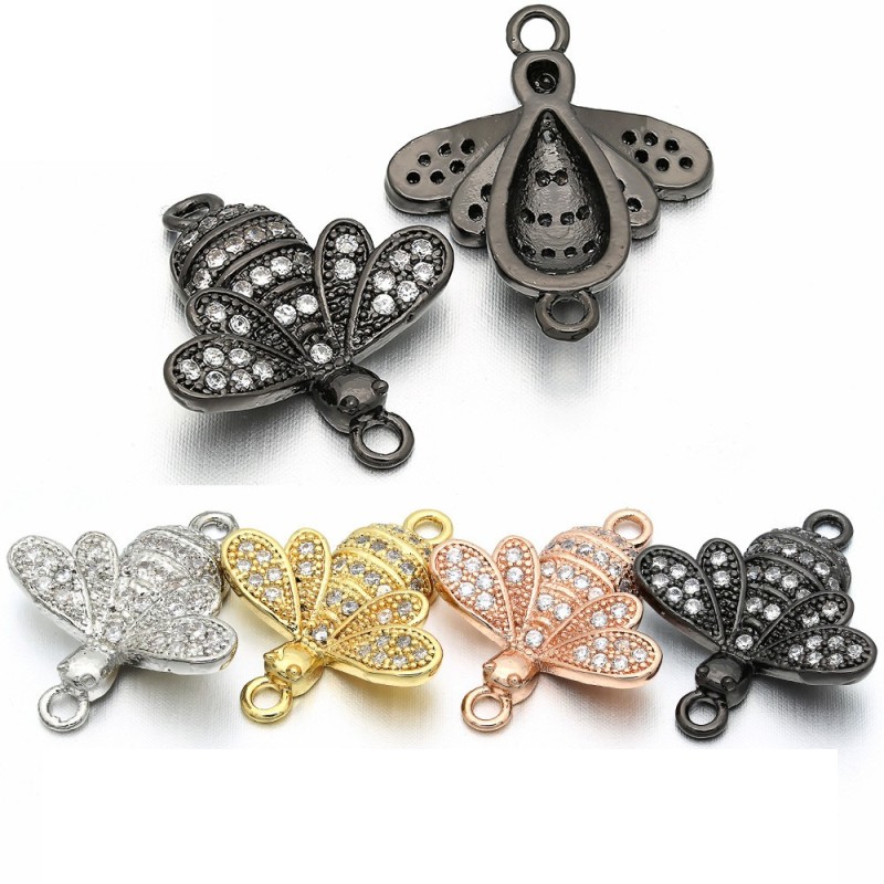 

New Popular DIY Jewelry Charms 18K Gold Plated Micro Pave Copper Honeybee Charm