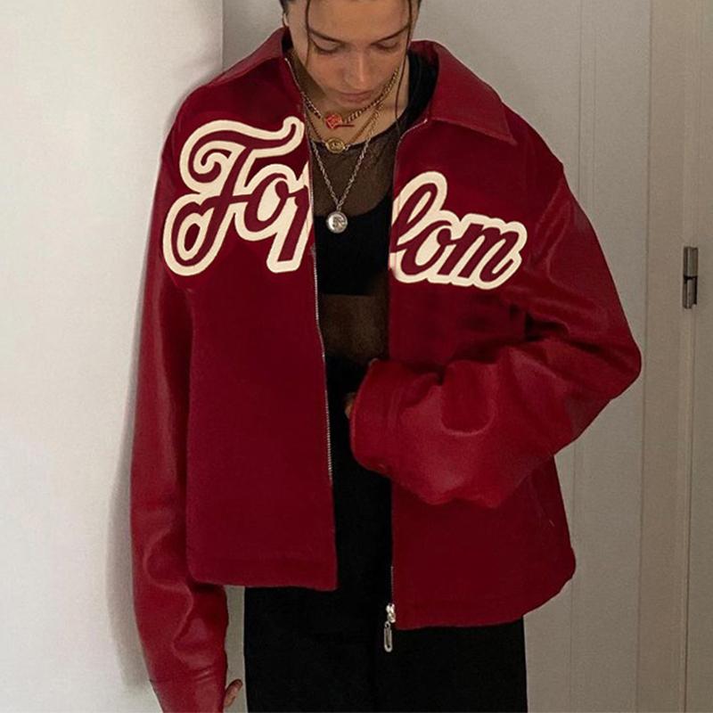 

Women's Jackets Women Casual Jacket Long Sleeve Turn-down Collar Zipper Closure Letters Coat Tops Outwear, Black;brown