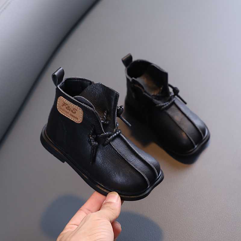 

Boots 2021 Autumn KidsBoots Genuine Leather Square Toe Toddler Soft Sole Fashion For Girls Boys Size 21-25, Black;grey