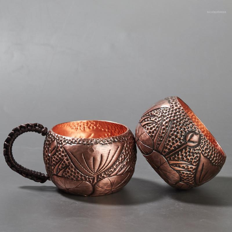 

Cups & Saucers Creative Copper Office Teacup Metal Handmade Hammered Water Mug Household Carving Lotus Master Tea Cup Zen Drinkware
