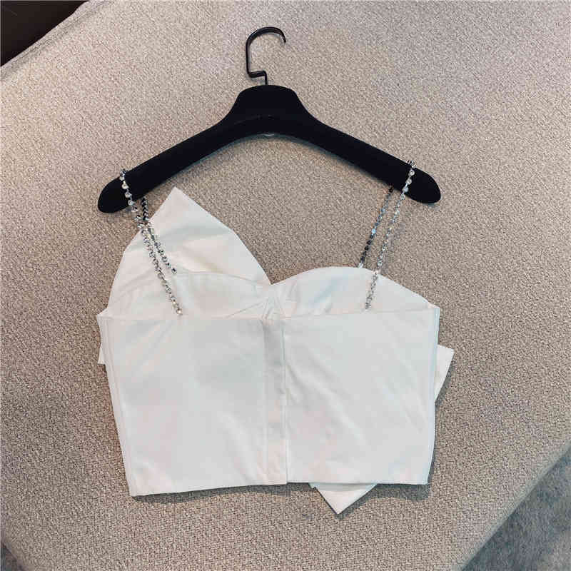 

summer fashion women clothes straps bow bra short camsi female tops WR68501L 210525, Black