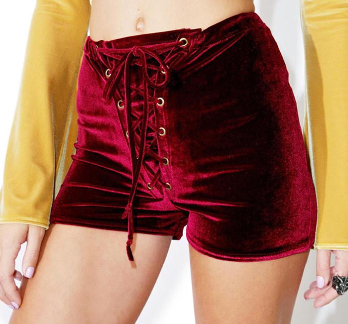 

Women' Shorts Women Velvet Casual Drawstring Mid Waist Lace-Up Solid Colors Sexy Skinny Booty For Fashion Velour, Black