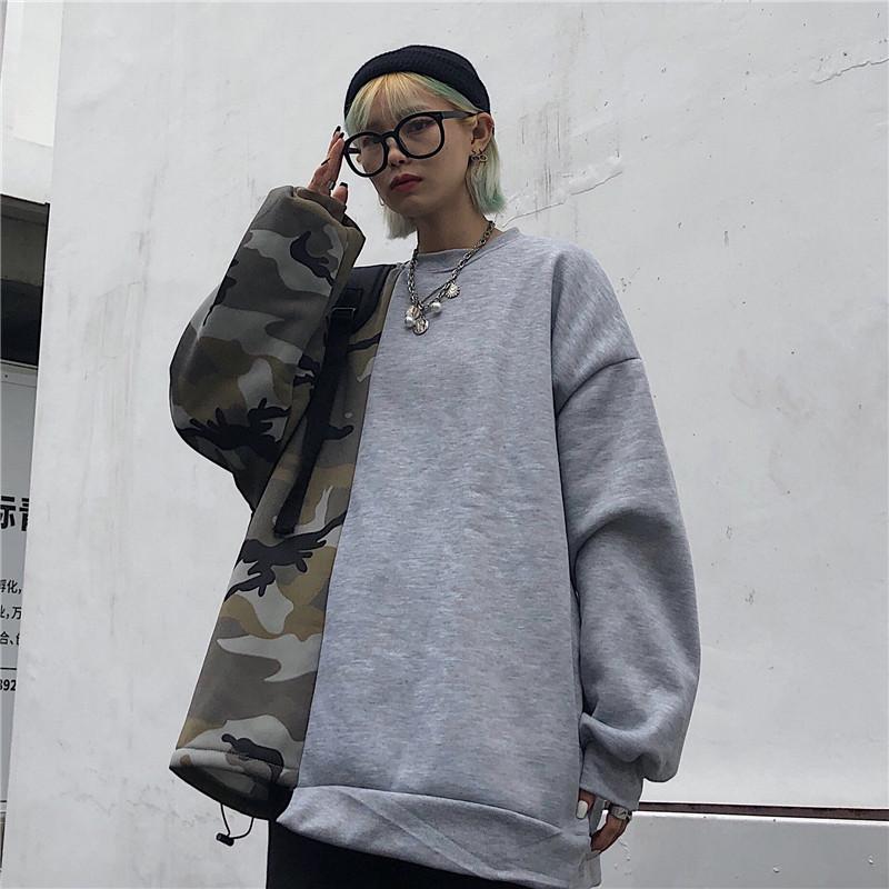 

Men's Hoodies & Sweatshirts Splicing Camouflage Sweatshirt Male Loose Long Sleeves Qiu Dong Thickened Jacket, Gray