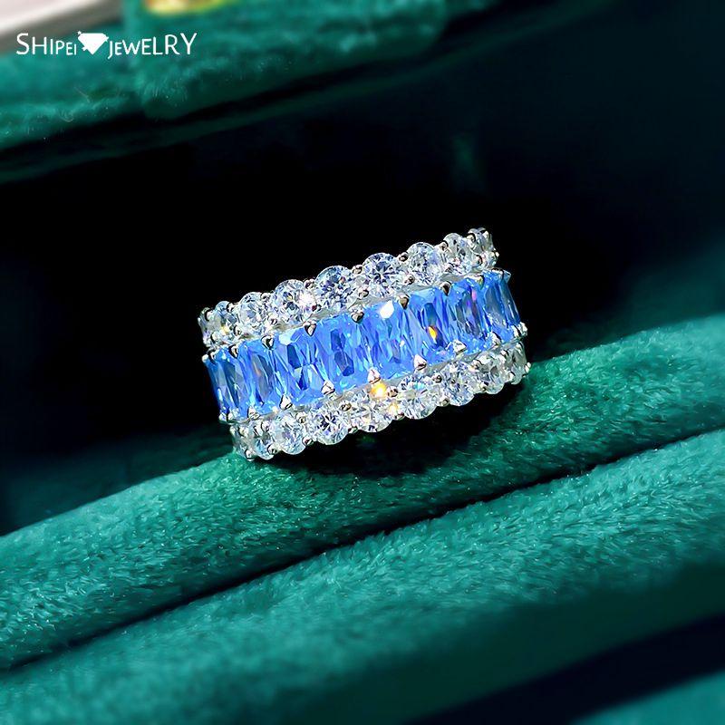 

Cluster Rings Shipei Luxury 100% 925 Sterling Silver Aquamarine Created Moissanite Gemstone Wedding Band Fine Jewelry Ring For Women Wholesa, Golden;silver