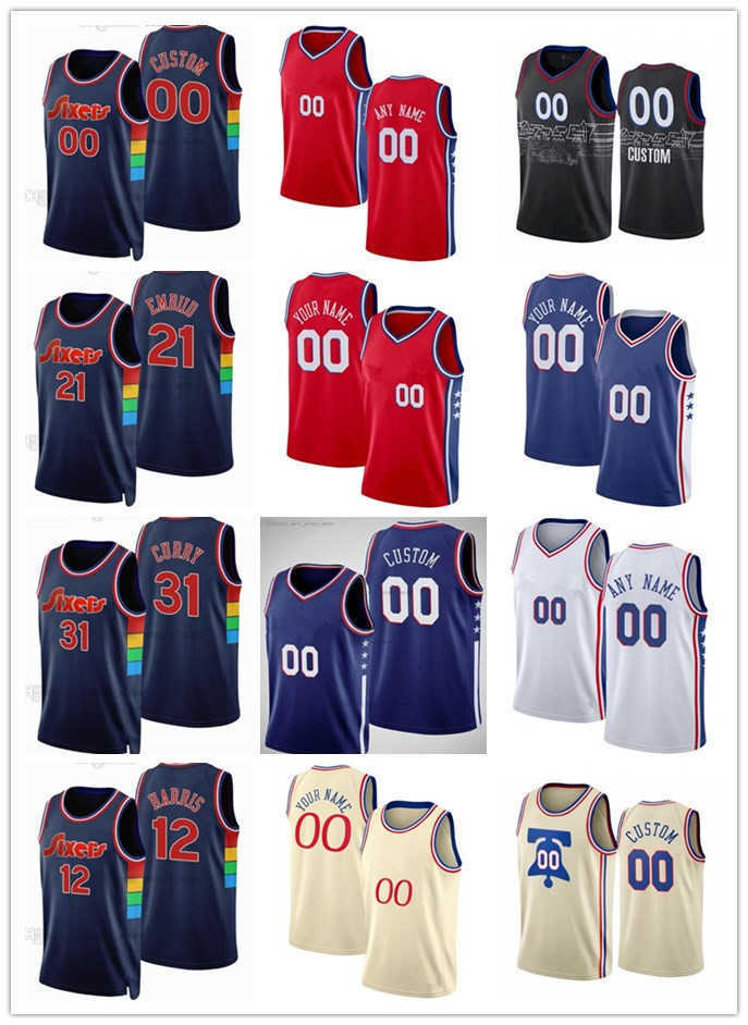 

75th Custom Jersey Philadelphia''76ers''Men Women Youth Joel 21 Embiid 2 Andre Drummond 12 Tobias Harris James 1 Harden Basketball Jerseys Blue, Color