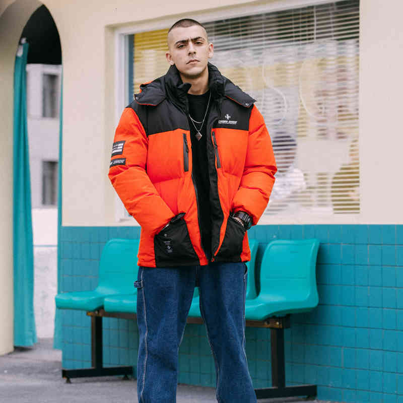 

Hip hop Streetwear Camouflage Patchwork Hooded Parka Men Jacket Fashion Winter Warm Thicken windproof Cotton Padded Outerwear, Black