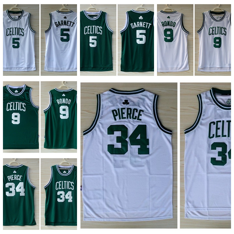 

Retro Men Kevin 5 Garnett Ray Paul Allen Pierce Larry 33 Bird Rajon Bill Rondo Russell Floral basketball jersey, Black;red