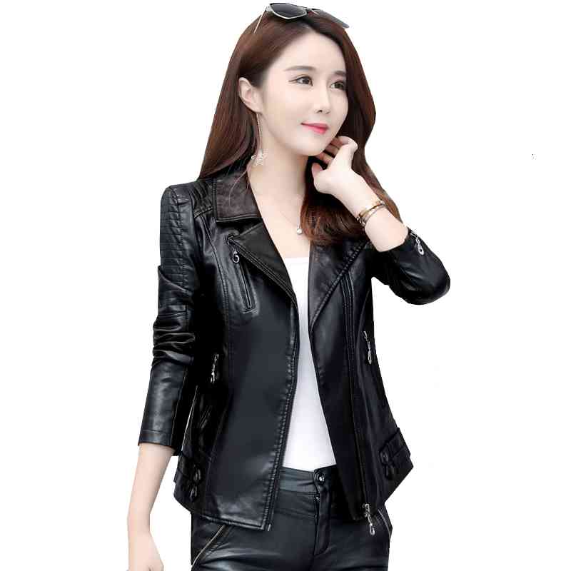 

Women's Jackets Autumn Winter Leather Korean Fashion Short Bomber Outerwear Plus size Slim Coat Tide 4XL PULS, Black 01