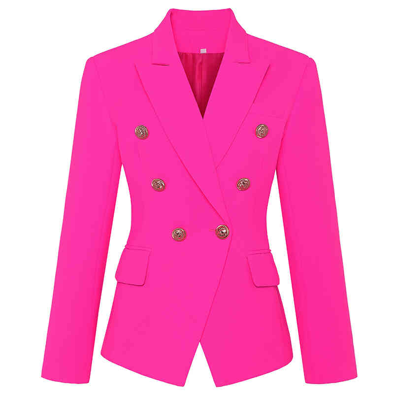 

HIGH STREET Stylish Designer Blazer Women's Classic Double Breasted Metal Buttons Slim Fitting Jacket Pink 210521, Beige