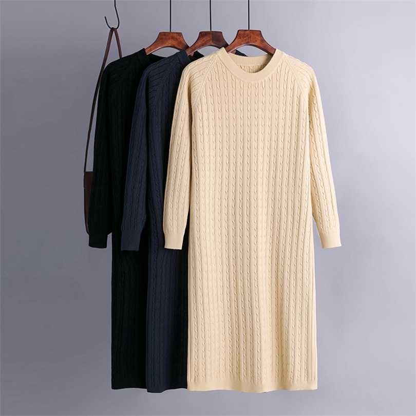 

basic autumn winter straight sweater dress elegant knit robe o-neck women loose long Female chic 211110, Black