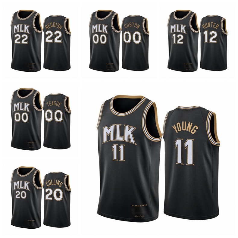

MEN Cam Reddish Trae Young Jeff Teague John Collins 2020-21 Hawk Basketball Reddish MLK City Custom Jersey