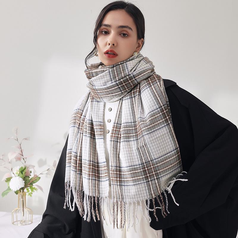 

Scarves JTVOVO 2021 200x65CM Women's Checkered Fringe Luxury Scarf Imitation Cashmere Winter Outdoor Windproof And Warm Shawl Bib