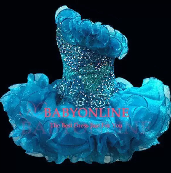 

Glitz Cupcake Organza Little Girls' Pageant Dresses Sparkly One Shoulder Beaded Crystal Short Girls' Prom Party Dresses BO6562 Xu, Pink