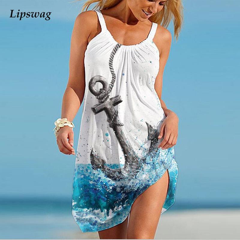 

women elegant o-neck sleeveless party dress fashion casual female straps beach dress summer vintage printed loose dress vestidoshigh quality, Black;gray