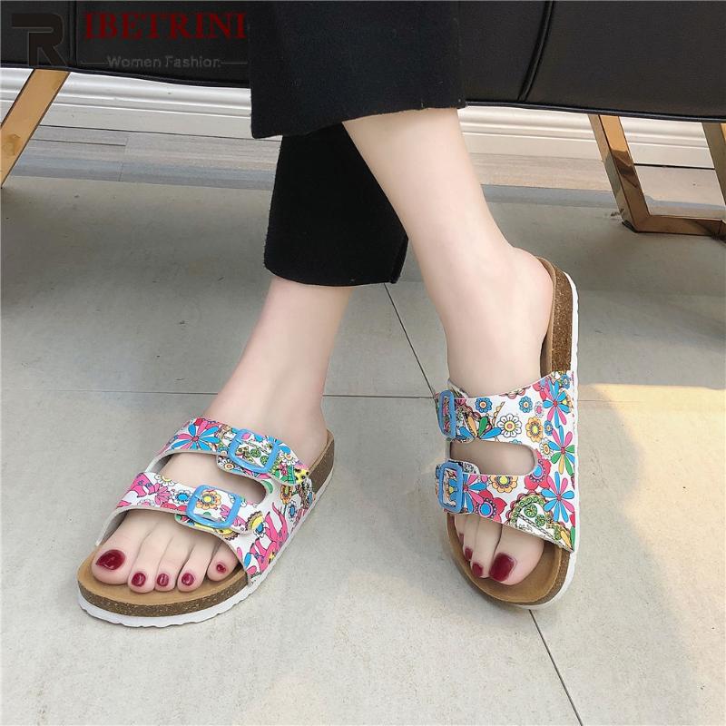 

Slippers RIBETRINI Leisure Women Summer Shoes Open Toe Buckle Platfporm Sandals Handmade Graffiti, Black