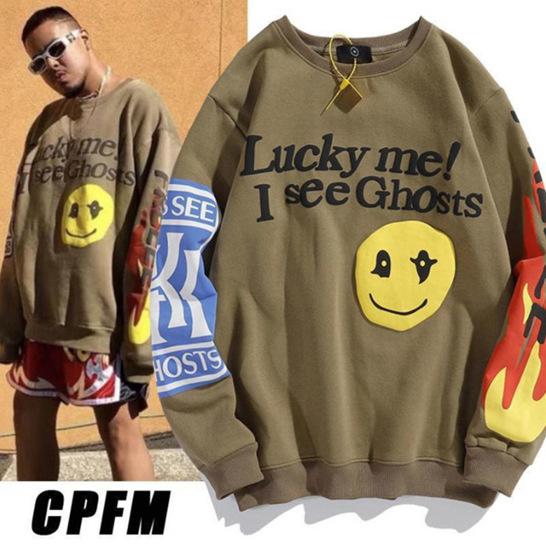 

European American fashion designers autumn winter Kanye cpfm see ghost foam smile round neck velvet sweater men's and women's coats t, 22