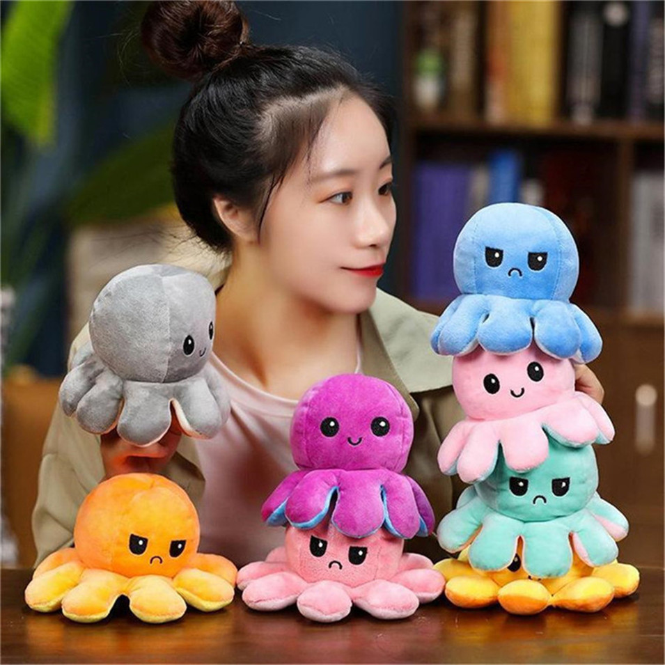 

2021 Cute Soft mood Two-side Octopus Doll Kids Emotional Epression Double-sided Flip Plush Toy Children Birthday Gift Toy