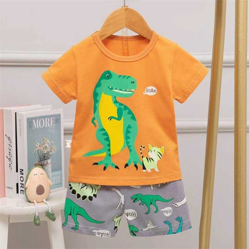 

Summer Cute cartoon Pyjamas Suit Unicorn Sleeping Clothes For Kids Short Sleeve Pajama Set Dinosaur Costume Boy Casual Wear 211109, Pjx91