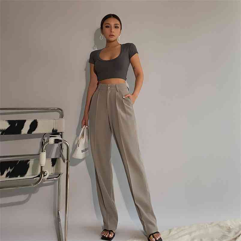 

Spring Office Lady High Quality Elegant Casual Fashion Wide Leg Woman Female Pants s 210721, White