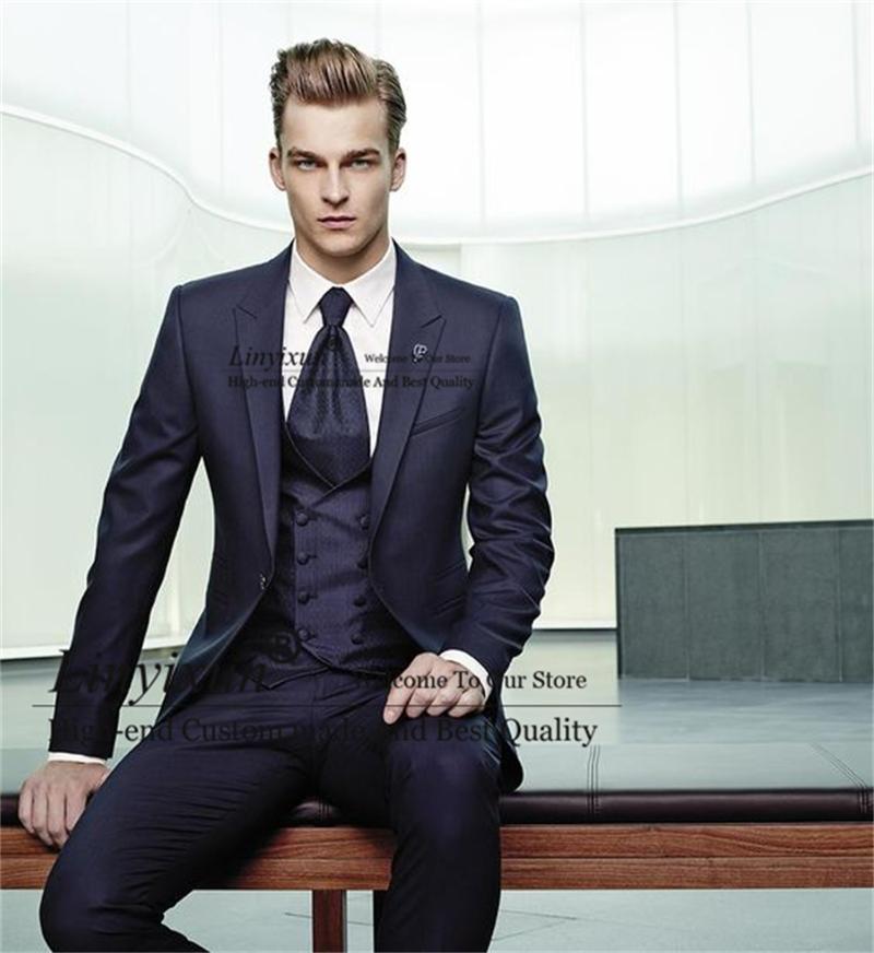

Men's Suits & Blazers Italian Style Navy Blue Mens Suit Slim Fit 3 Pieces Jacket Vest Pants Set Groom Wedding Tuxedos Male Prom Blazer Terno, Beige