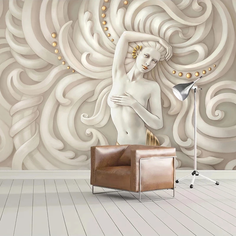 

Custom Mural 3D Stereoscopic Relief Beauty Sculpture Modern Art European Style Living Room Bedroom Wallpaper, White