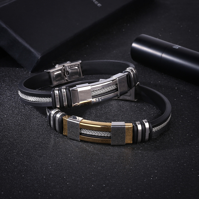 

Stainless Steel buckle Bracelet bangle cuff Silicone bracelet wristband for women men fashion jewelry, Black