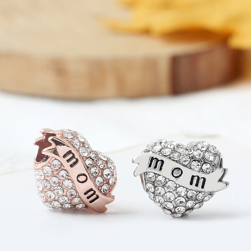 

Fits Pandora Original Bracelets 20pcs Rose Gold Mom Heart Crystal Silver Charms Beads Silver Charms Bead For Women Diy European Necklace C3