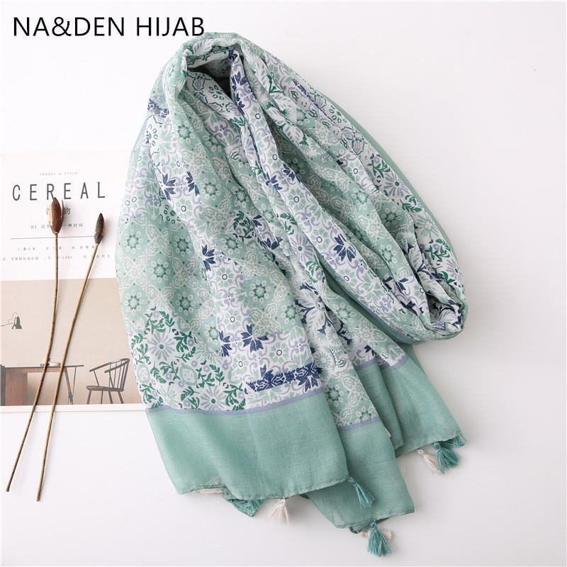 

Scarves Sping Color Flower Print Shawls Beach Wraps Tassels Muslim Bandana High Quanlity Women's Hijab 10 Pcs/lot1