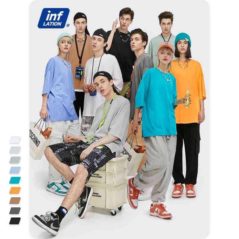 

INFLATION Comfy 9 Colors Plain Tshirts Unisex Summer Basic Soft Round Neck Cotton Short Sleeve Tshirt Men Tops 0057S21 210721, Light blue