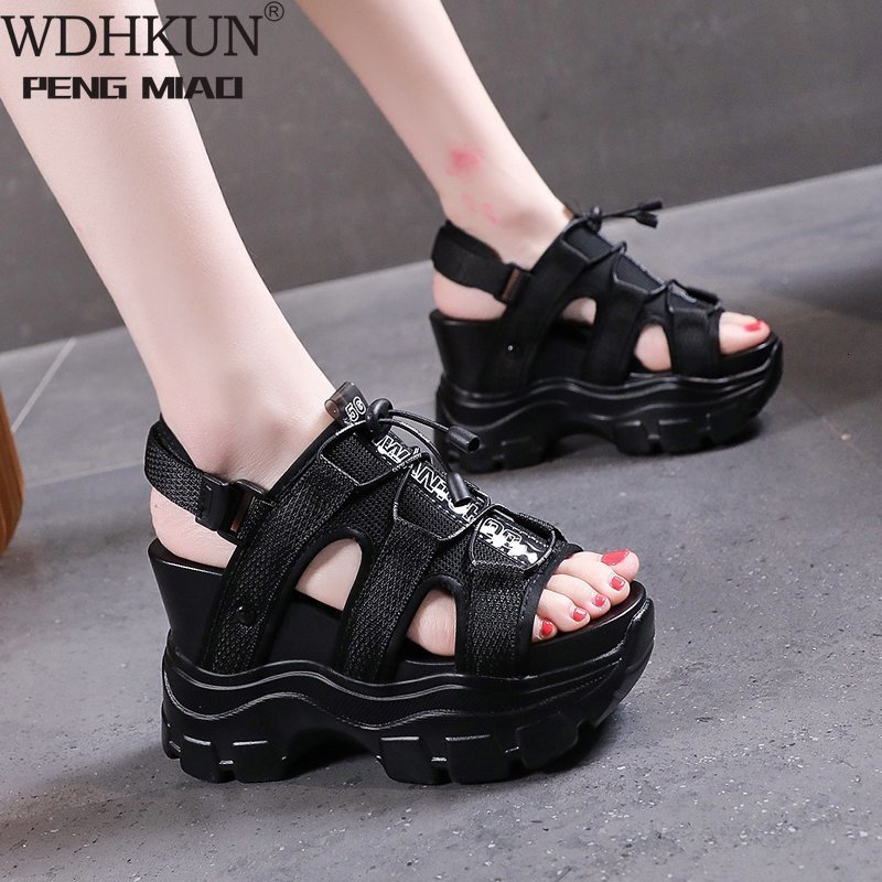 

Sandals Women's Platform Summer Shoes Ladies 2021 Sneakers Buckle Strap Hook Loop Woman Fashion Thick Bottom Female Shoe RUXK, Black