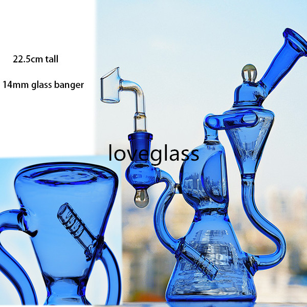 

8.9inchs Purple Glass Water Bongs Hookahs Recycler Oil Rigs Smoking Glass Pipe Beaker Dab Bong With 14mm banger