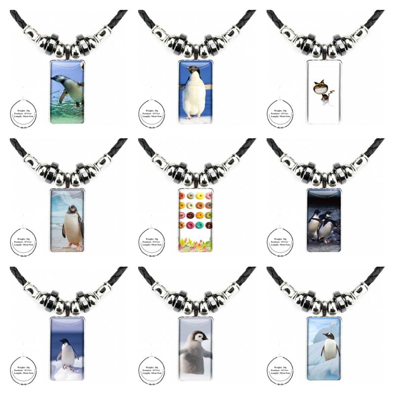 

Pendant Necklaces Sale For Women Christmas Gift Cute Penguin Glass Cabochon Necklace Rectangle Fashion Black Hematite, Silver