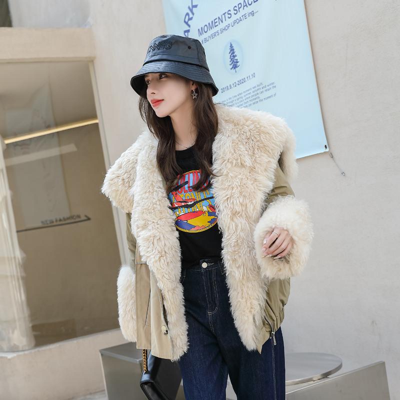 

Women's Fur & Faux Women Real Lamb Padded Mid-Length Coat Long Sleeve Ladies Jacket Outwear Wholesale MN01, Black