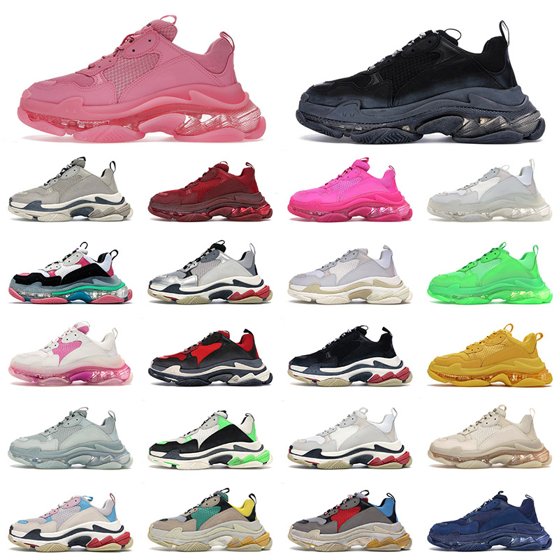 

2021 Triple s Fashion 17FW Paris Shoes for Mens Women Crystal Clear Sole Designer Luxurys Vintage Old Dad Casual Trainers Sneakers Eur 36-45, 9 36-45