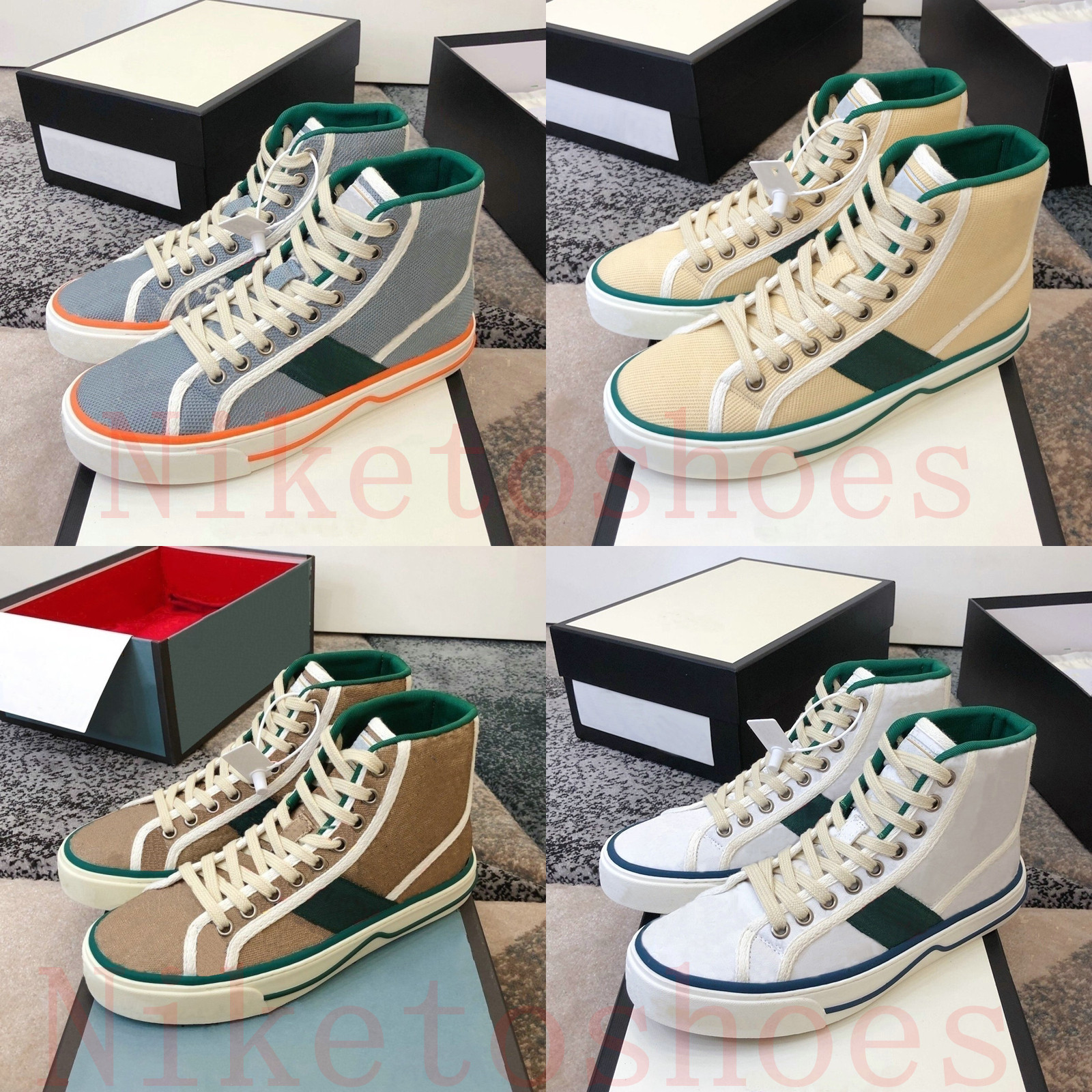 

1977 high top sneaker Italy green red stripe Luxurys shoes 77 Embroidery Print Canvas Ace Vintage Designer Sneakers Tennis casual shoe, Color 03