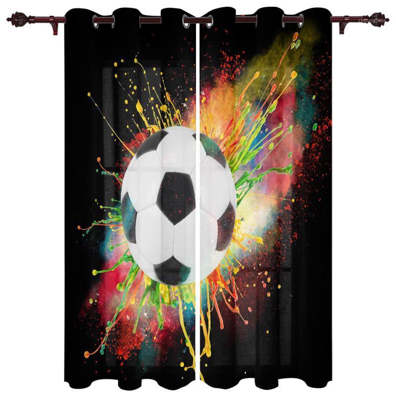 

Polyester Translucent Curtains Football Watercolor Splash Ink Pattern Luxury For Living Room Kitchen Bedroom Windows Curtain & Drapes