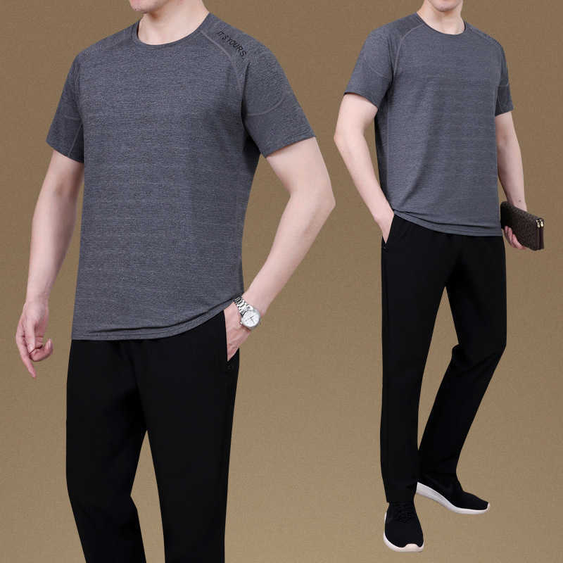 

Summer suit leisure middle aged men ice silk Tshirt short sleeve men's wear, White