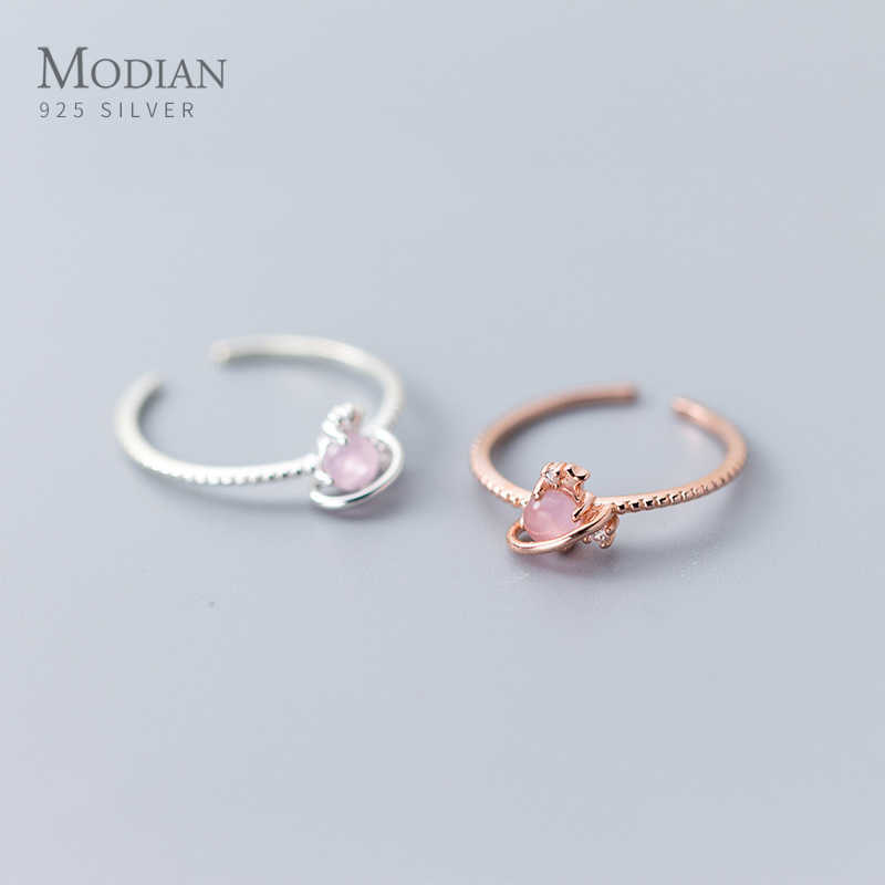 

Pink Crystal Planet Open Adjustable Sterling Silver 925 Ring for Women Fashion Starry Sky Original Fine Jewelry 210707