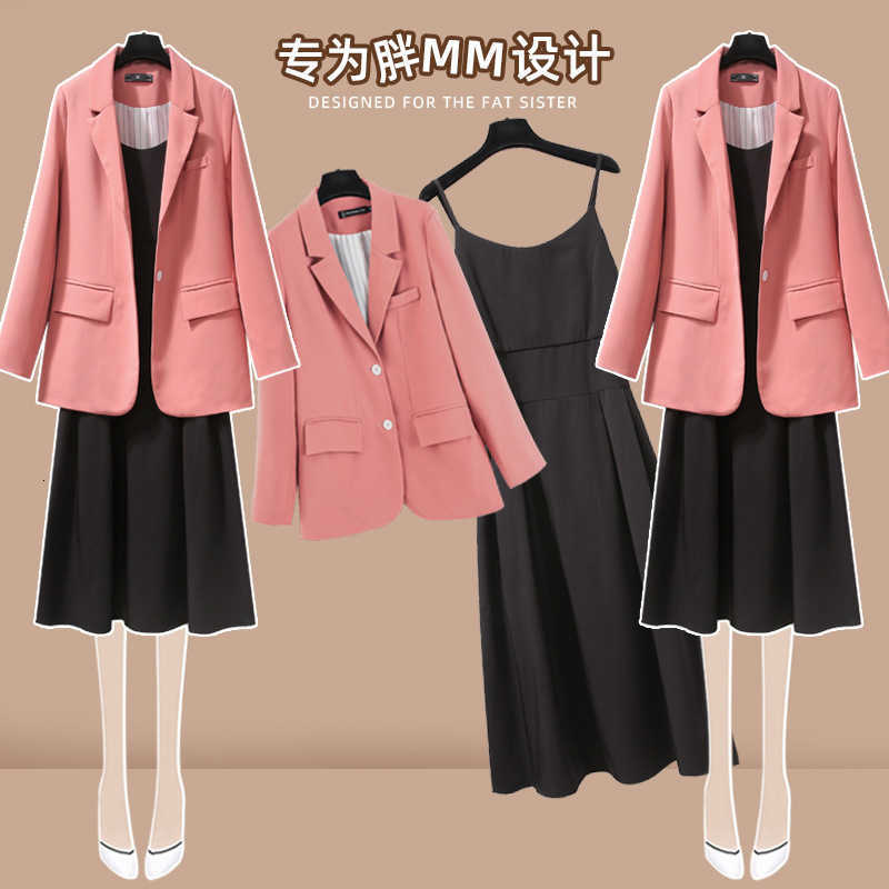 Large Women&#039;s Spring Style Temperament 200 Jin Fat Mm Suit Coat Suspender Drs Two Piece Set 2551-image-702399778