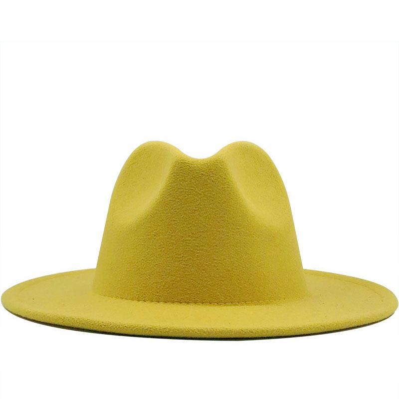 

Wide Brim Hats 2021 Arrivel High Quality Men Women Woolen Felt Fedora Hat Casual Solid Cotton Polyester Unisex, Yellow
