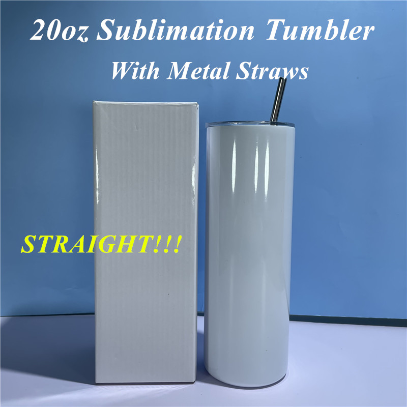 

DIY Blank Sublimation Tumbler 20oz STRAIGHT Skinny Tumbler Stainless Steel slim Insulated Tumbler white Beer Coffee Mugs gift, Multi-colors
